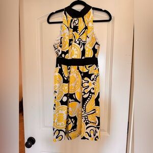 Milly Yellow and Black Patterned Midi Dress